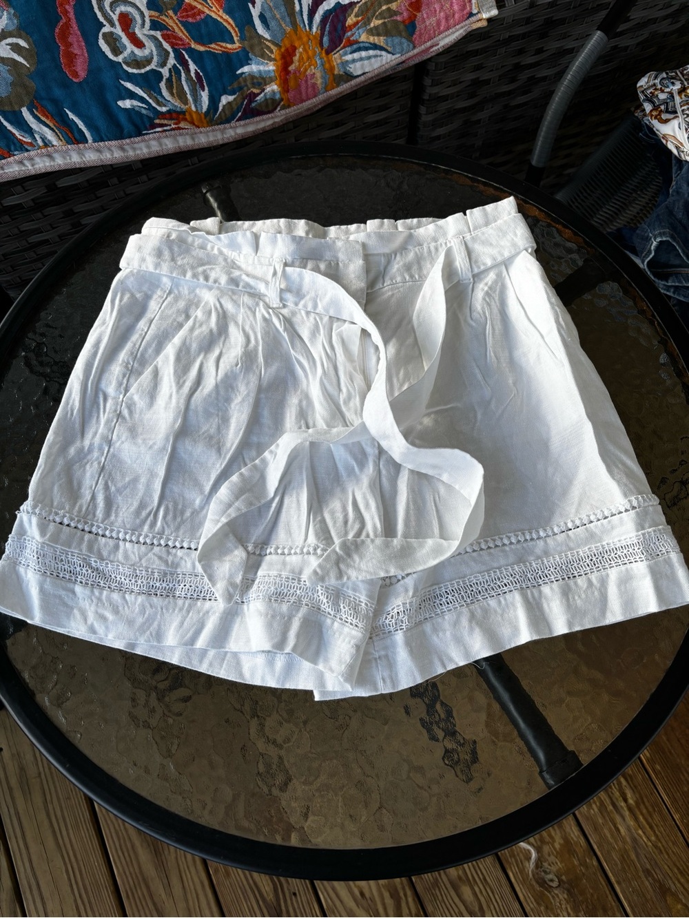 White House Black Market White High-Waist Lace-Trim Shorts